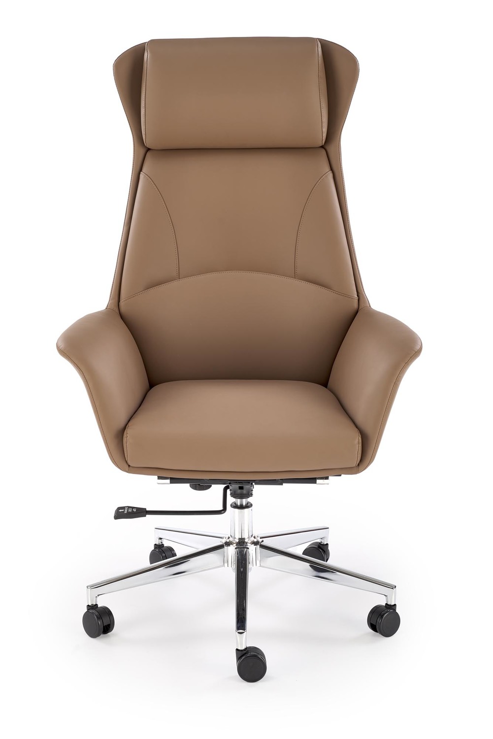 KRZESŁO BIUROWE Ederson na srebrnym, metalowym stelażu, obicie z eko skóry w kolorze cappucino, do gabinetu