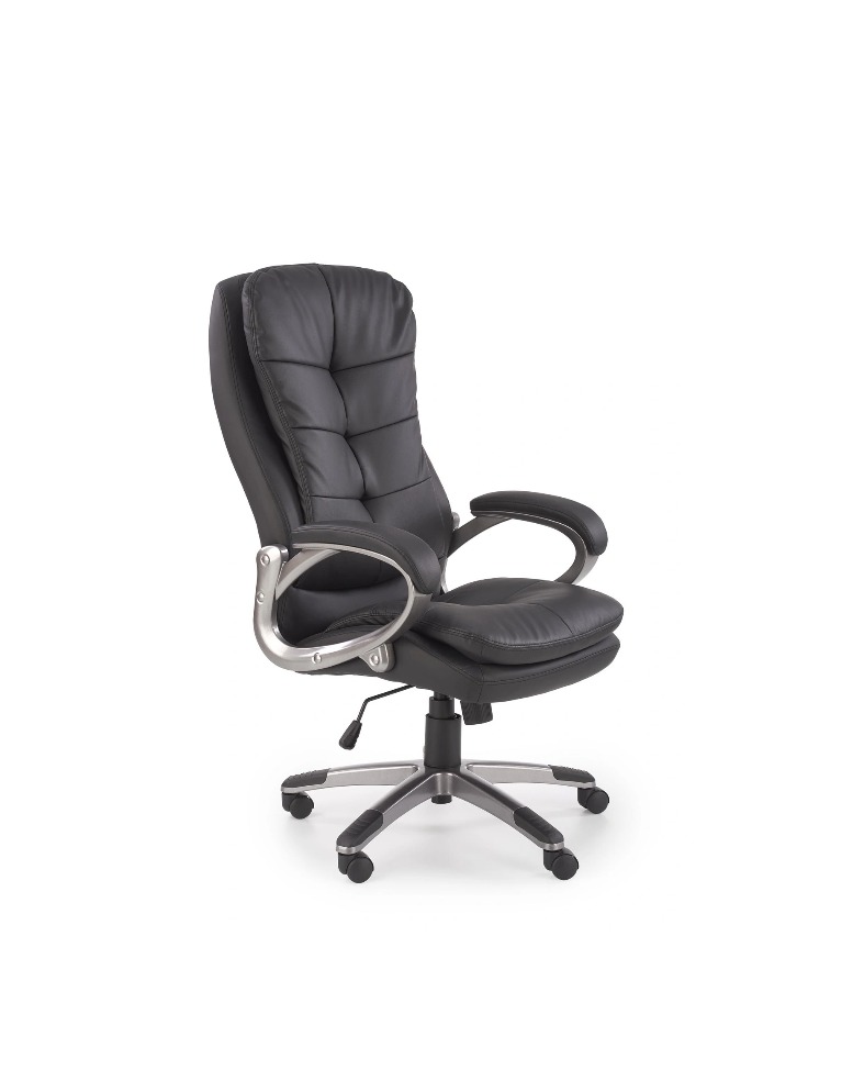 KRZESŁO BIUROWE Preston, czarne obicie z eko skóry, srebrna podstawa, nowoczesny styl