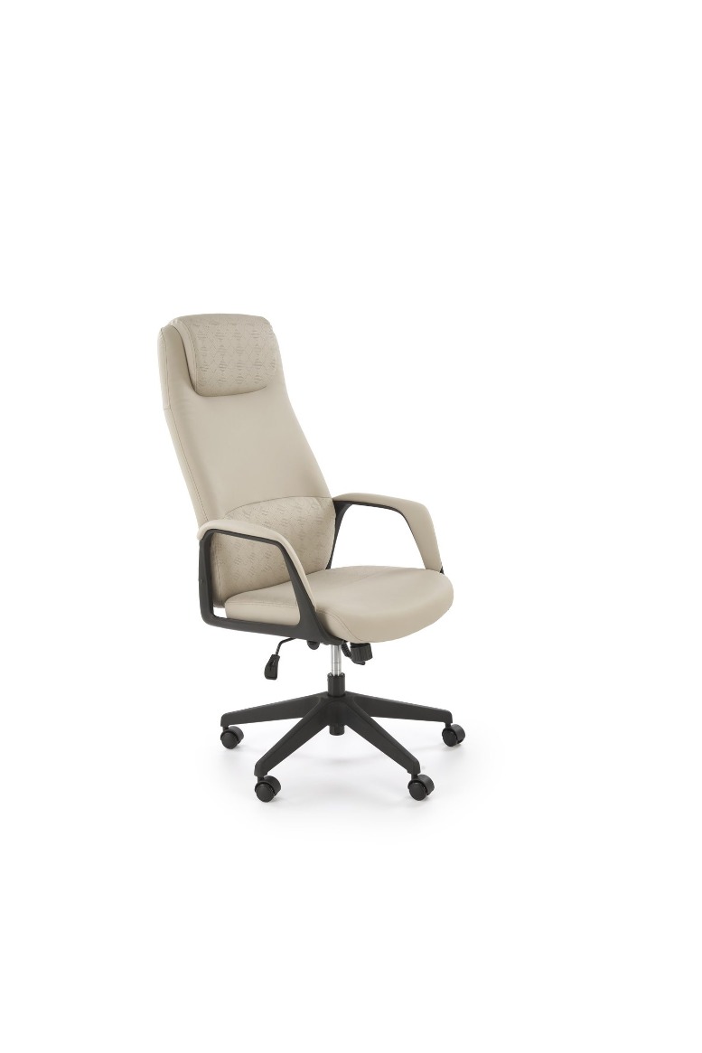 KRZESŁO BIUROWE Razor z podłokietnikami, siedzisko beżowej z eko skóry, na kółkach, nowoczesny styl KRZESŁO BIUROWE Razor z podłokietnikami, siedzisko beżowej z eko skóry, na kółkach, nowoczesny styl