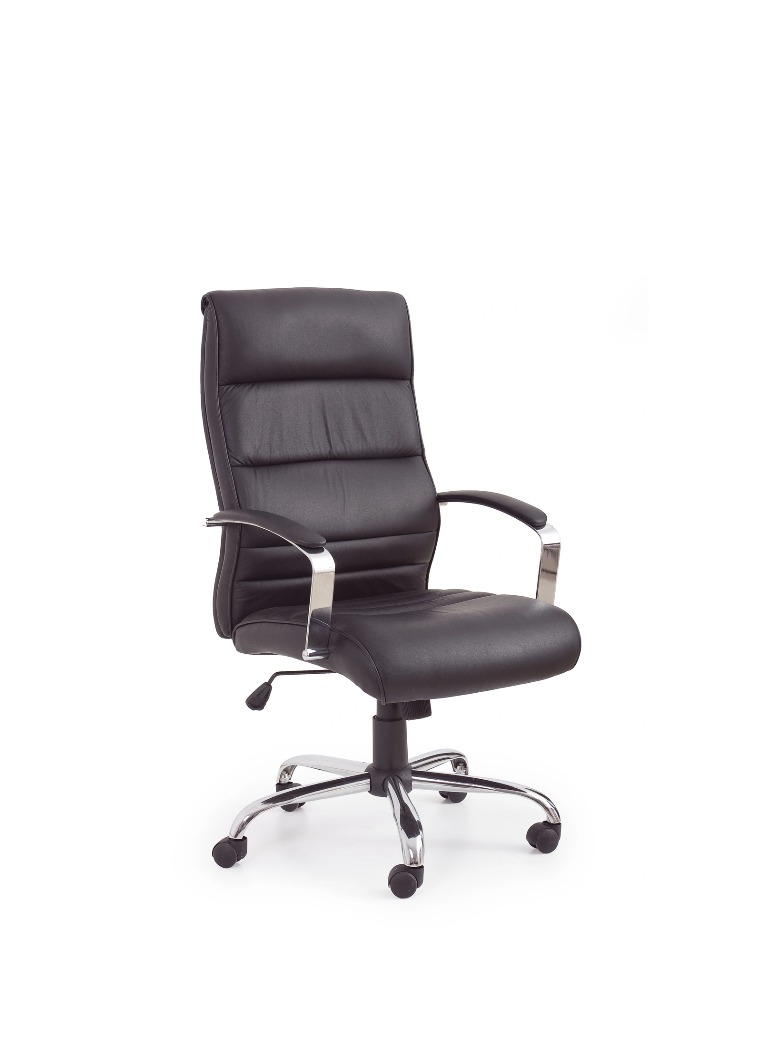 KRZESŁO BIUROWE Teksas, czarne obicie ze skóry licowej, srebrna metalowa podstawa, nowoczesny styl KRZESŁO BIUROWE Teksas, czarne obicie ze skóry licowej, srebrna metalowa podstawa, nowoczesny styl