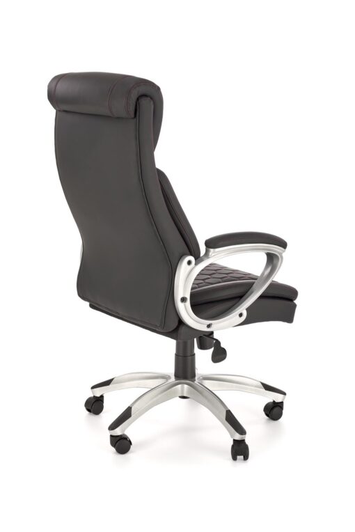 KRZESŁO BIUROWE Thomas z podłokietnikami, czarna tapicerka z eko skóry, eleganckie przesycia, nowoczesny styl, designerskie