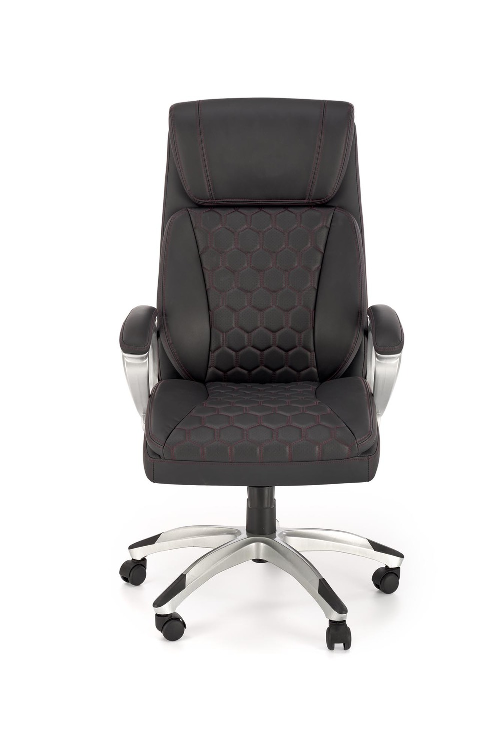 KRZESŁO BIUROWE Thomas z podłokietnikami, czarna tapicerka z eko skóry, eleganckie przesycia, nowoczesny styl, ekskluzywne