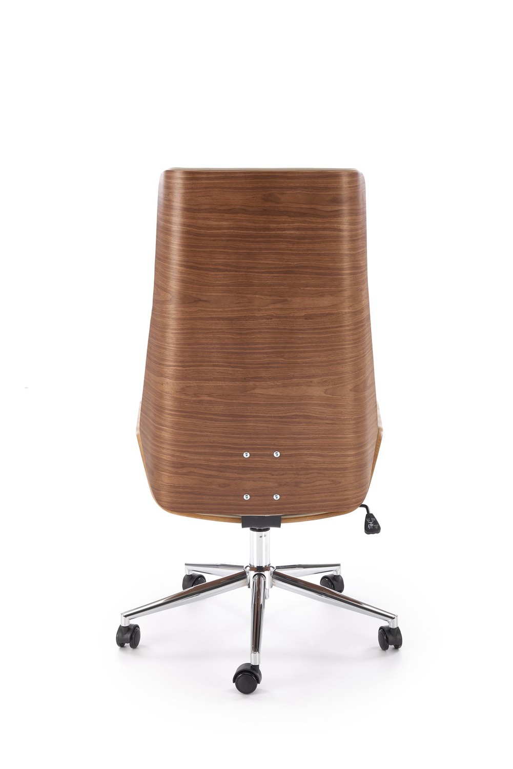 KRZESŁO BIUROWE Webster z beżową tapicerką z eko skóry i orzechowym tyłem, designerski styl, ekskluzywne