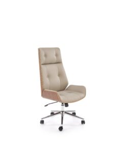 KRZESŁO BIUROWE Webster z beżową tapicerką z eko skóry i orzechowym tyłem, designerski styl