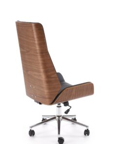 KRZESŁO BIUROWE Webster z czarną tapicerką z eko skóry i orzechowym tyłem, designerski styl, piękne