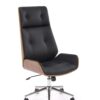 KRZESŁO BIUROWE Webster z czarną tapicerką z eko skóry i orzechowym tyłem, designerski styl, premium