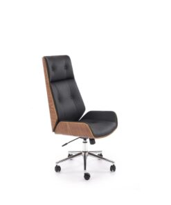 KRZESŁO BIUROWE Webster z czarną tapicerką z eko skóry i orzechowym tyłem, designerski styl