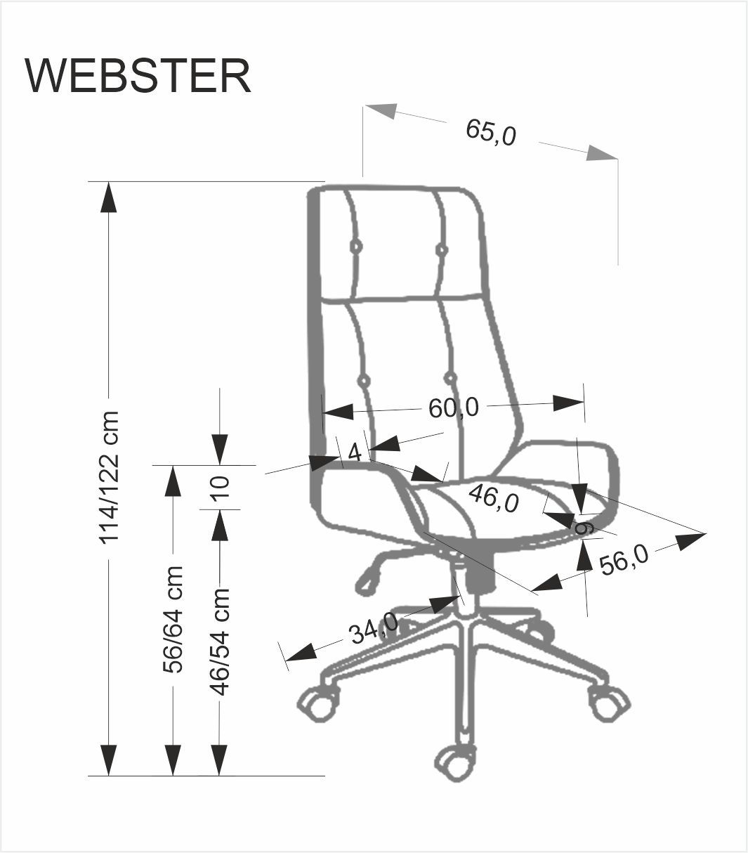 KRZESŁO BIUROWE Webster z czarną tapicerką z eko skóry i orzechowym tyłem, designerski styl, wymiary