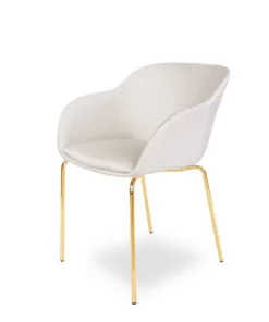 KRZESŁO Shell, beżowa tapicerka, złote chromowane nogi, designerski, nowoczesny styl