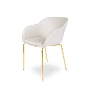 KRZESŁO Shell, beżowa tapicerka, złote chromowane nogi, designerski, nowoczesny styl