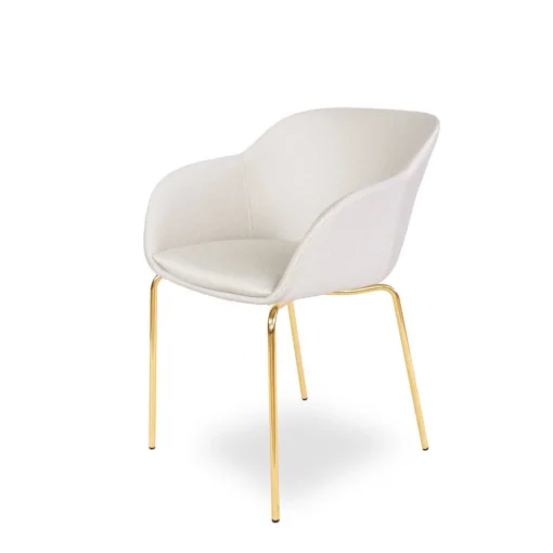 KRZESŁO Shell, beżowa tapicerka, złote chromowane nogi, designerski, nowoczesny styl