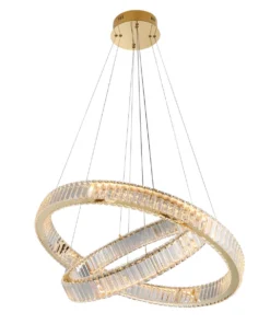 LAMPA WISZĄCA Spark kryształowa, okrągła, złote detale, nowoczesny styl glamour