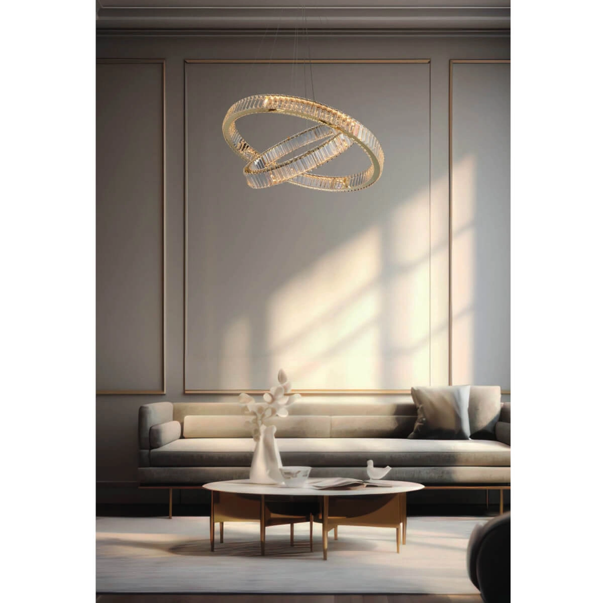 LAMPA WISZĄCA Spark kryształowa, okrągła, złote detale, nowoczesny styl glamour, piękna