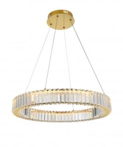 LAMPA WISZĄCA Spark kryształowa, okrągła, złote detale, nowoczesny styl glamour, pojedyncza