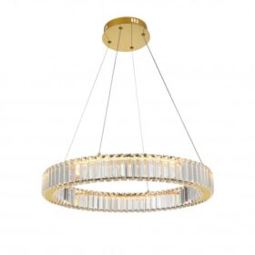 LAMPA WISZĄCA Spark kryształowa, okrągła, złote detale, nowoczesny styl glamour, pojedyncza