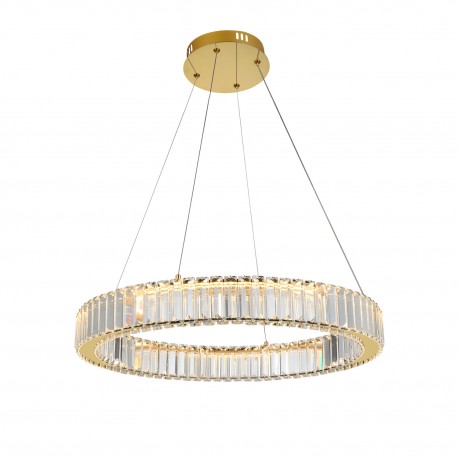 LAMPA WISZĄCA Spark kryształowa, okrągła, złote detale, nowoczesny styl glamour, pojedyncza
