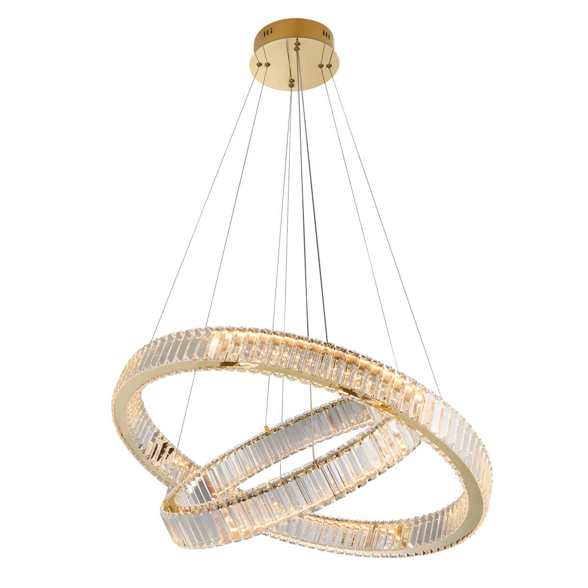 LAMPA WISZĄCA Spark kryształowa, okrągła, złote detale, nowoczesny styl glamour