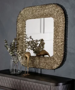 LUSTRO ŚCIENNE Macrabe włoskie, złota designerska rama, najwyższa jakość, premium, 100x100 cm