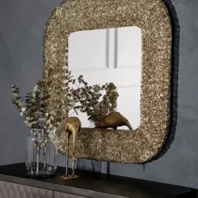 LUSTRO ŚCIENNE Macrabe włoskie, złota designerska rama, najwyższa jakość, premium, 100x100 cm