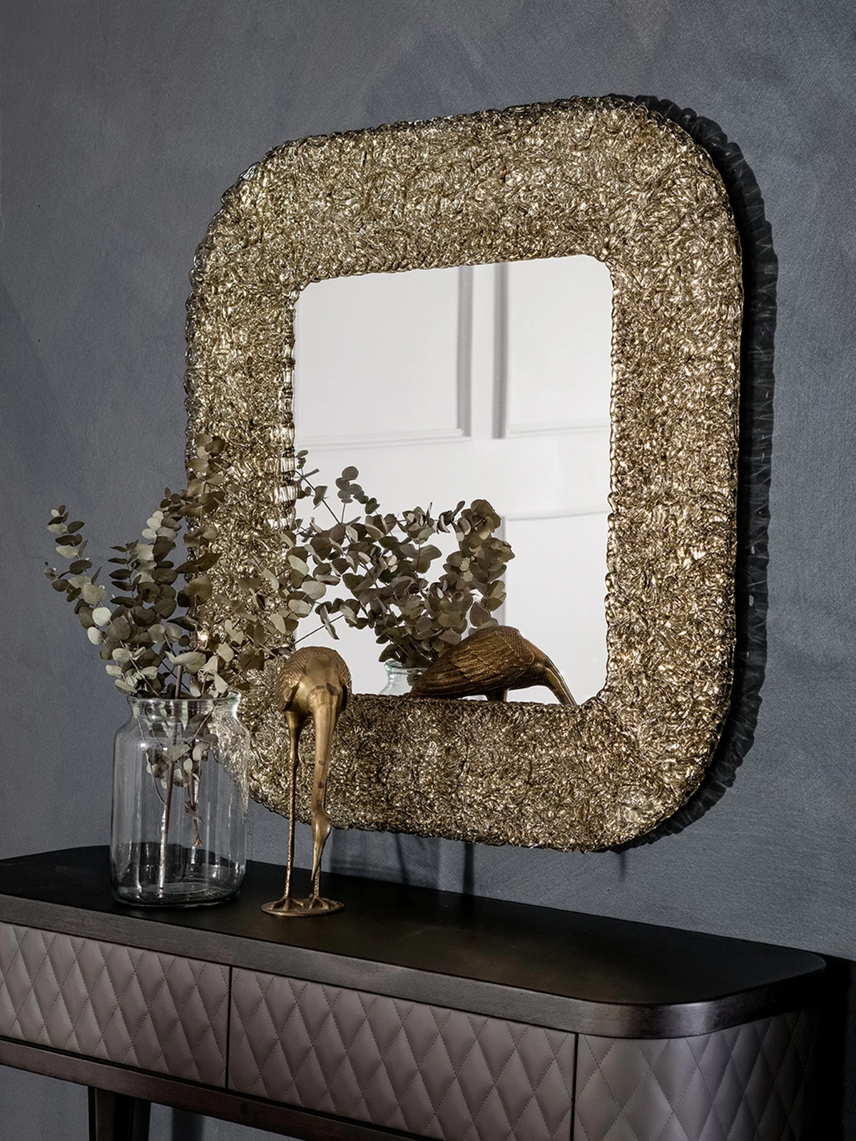 LUSTRO ŚCIENNE Macrabe włoskie, złota designerska rama, najwyższa jakość, premium, 100x100 cm