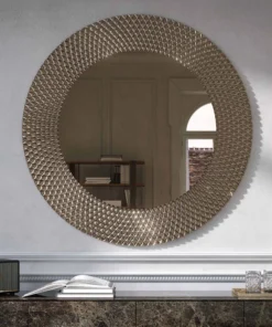 LUSTRO ŚCIENNE Pitti okrągłe, rama w geometryczne wzory, włoskie wykonanie, elegancki styl