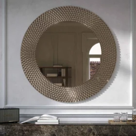 LUSTRO ŚCIENNE Pitti okrągłe, rama w geometryczne wzory, włoskie wykonanie, elegancki styl