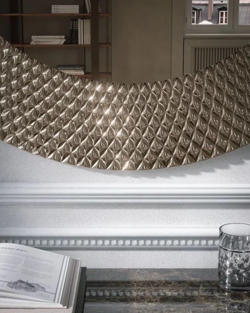 LUSTRO ŚCIENNE Pitti okrągłe, rama w geometryczne wzory, włoskie wykonanie, elegancki styl, wyjątkowe