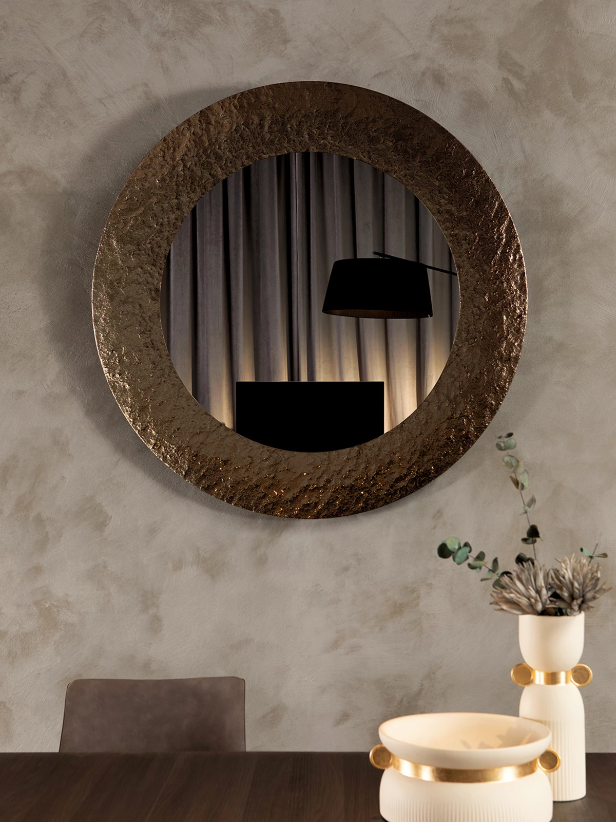 LUSTRO ŚCIENNE okrągłe, włoskie wykonanie, rama z młotkowanego szkła, premium jakość LUSTRO ŚCIENNE okrągłe, włoskie wykonanie, rama z młotkowanego szkła, premium jakość