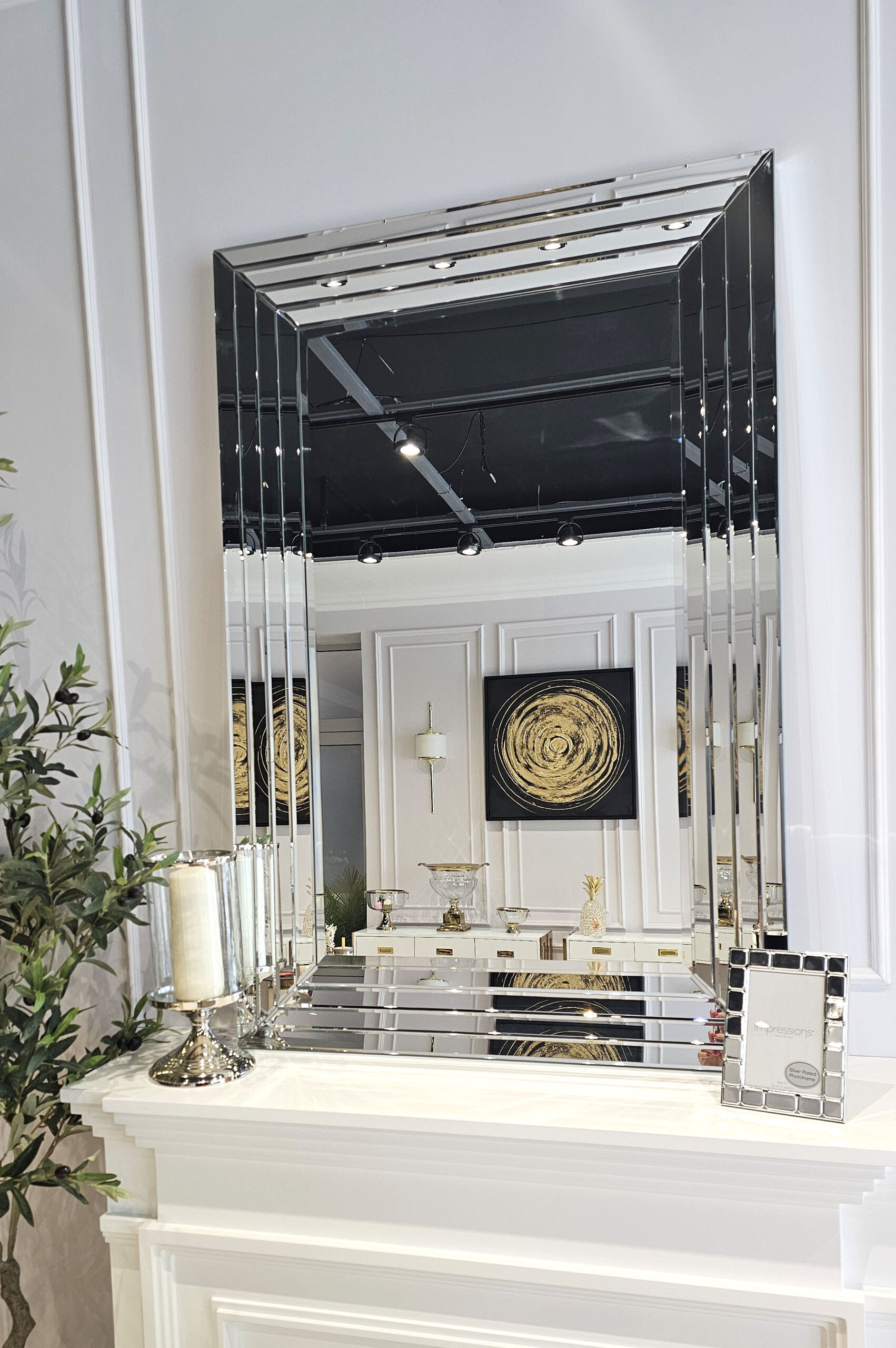 LUSTRO ŚCIENNE prostokątne, w całości lustrzane, fazowana rama, nowoczesny styl