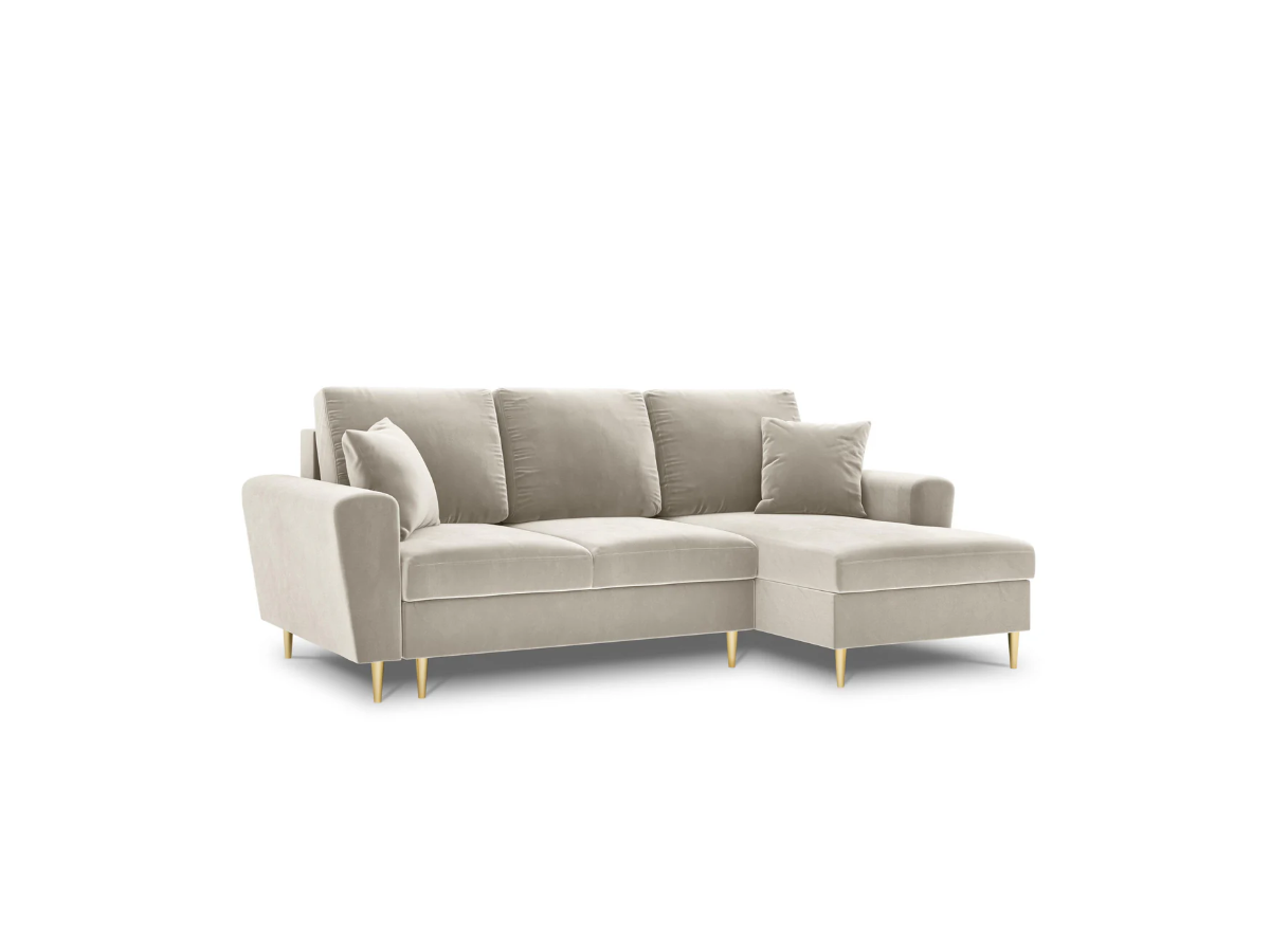 NAROŻNIK Kyoto z funkcją spania, na złotych, metalowych nogach, beżowa tapicerka, nowoczesny styl NAROŻNIK Kyoto z funkcją spania, na złotych, metalowych nogach, beżowa tapicerka, nowoczesny styl