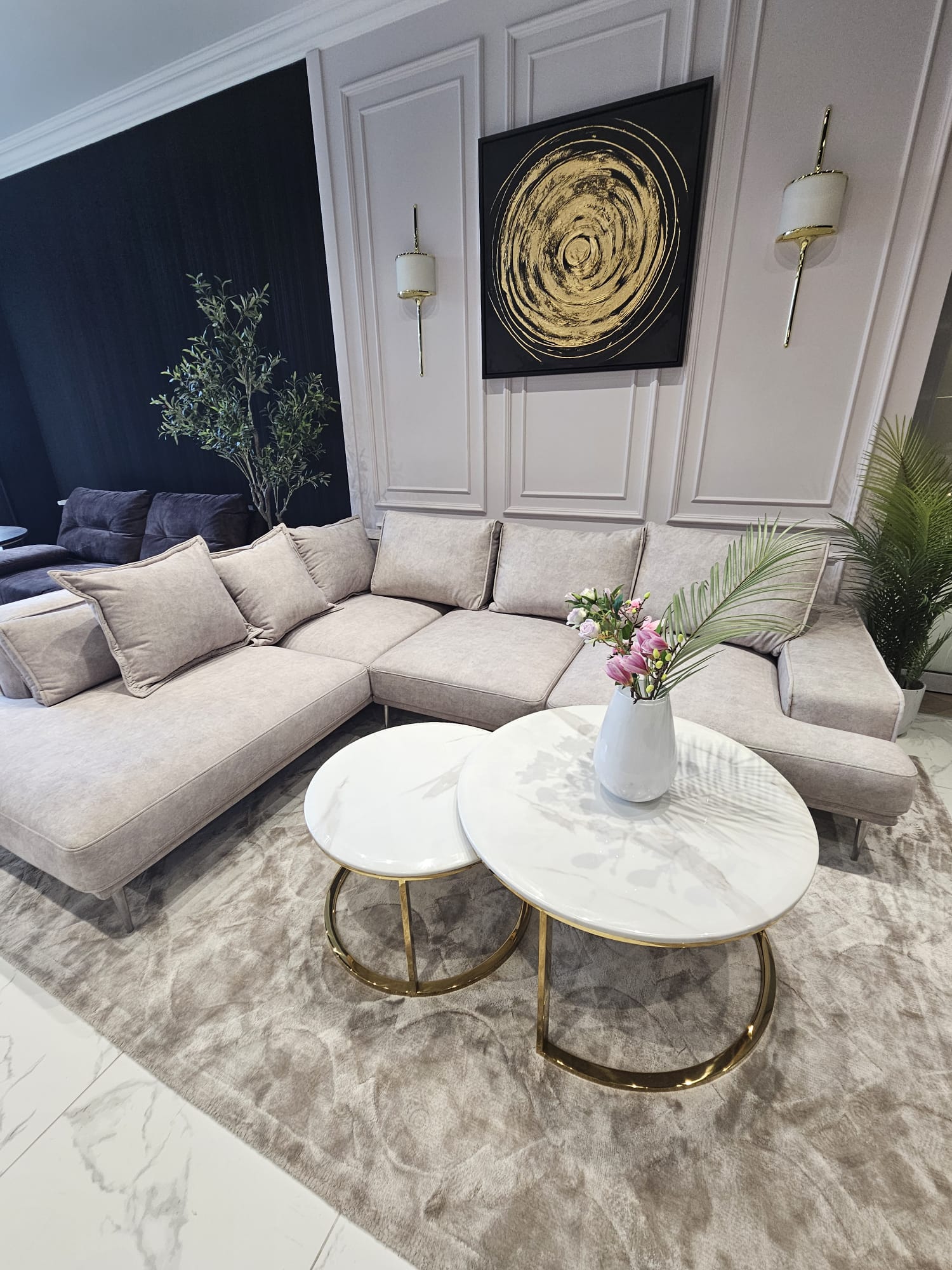 NAROŻNIK z funkcją spania, materiał Zoya 01, lewostronny, nowoczesny styl, model powystawowy