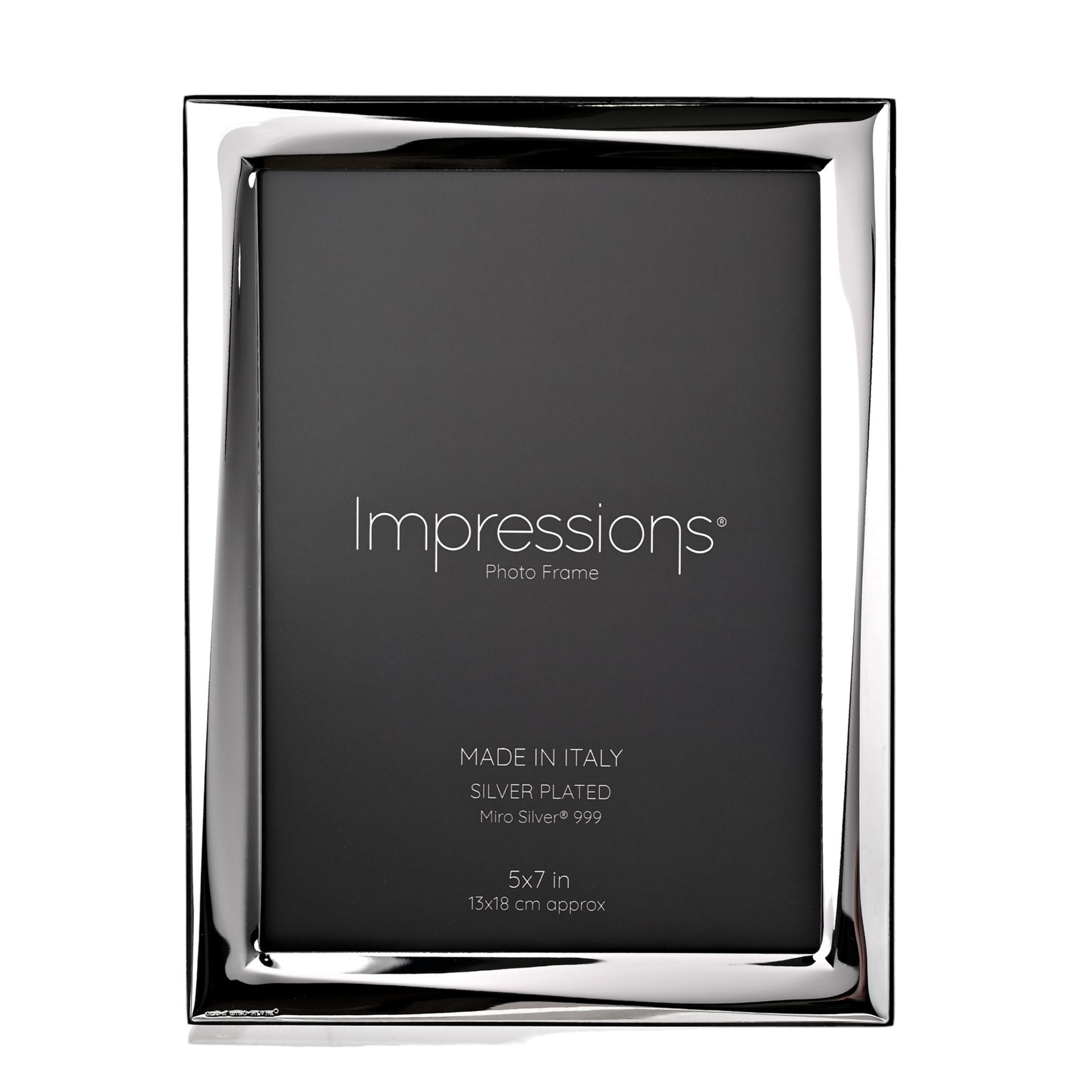 RAMKA NA ZDJĘCIE srebrna, błyszcząca obwódka, drewniany tył, włoska produkcja, nowoczesny styl 5x7, do salonu
