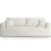 SOFA Ella z funkcją spania, tapicerka boucle w jasnobeżowym wydaniu, zaoblone kształty, designerski styl, elegancka