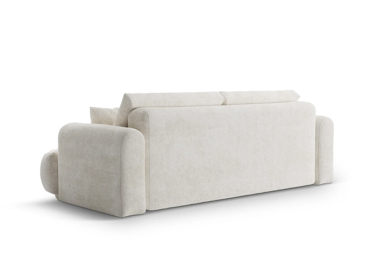 SOFA Ella z funkcją spania, tapicerka boucle w jasnobeżowym wydaniu, zaoblone kształty, designerski styl, wyjątkowa SOFA Ella z funkcją spania, tapicerka boucle w jasnobeżowym wydaniu, zaoblone kształty, designerski styl, wyjątkowa