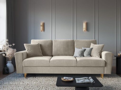 SOFA Kyoto z funkcją spania, beżowa tapicerka, złote metalowe nogi, nowoczesny styl-3