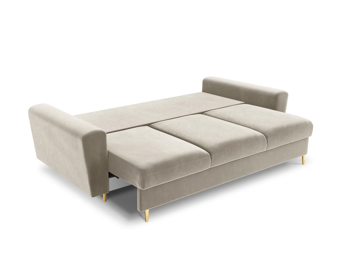 SOFA Kyoto z funkcją spania, beżowa tapicerka, złote metalowe nogi, nowoczesny styl-5 SOFA Kyoto z funkcją spania, beżowa tapicerka, złote metalowe nogi, nowoczesny styl-5