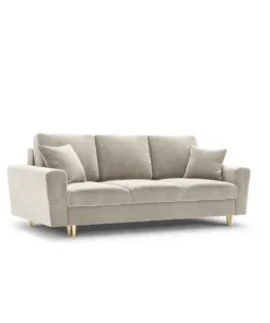 SOFA Kyoto z funkcją spania, beżowa tapicerka, złote metalowe nogi, nowoczesny styl