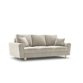 SOFA Kyoto z funkcją spania, beżowa tapicerka, złote metalowe nogi, nowoczesny styl