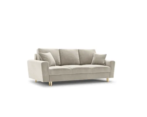 SOFA Kyoto z funkcją spania, beżowa tapicerka, złote metalowe nogi, nowoczesny styl