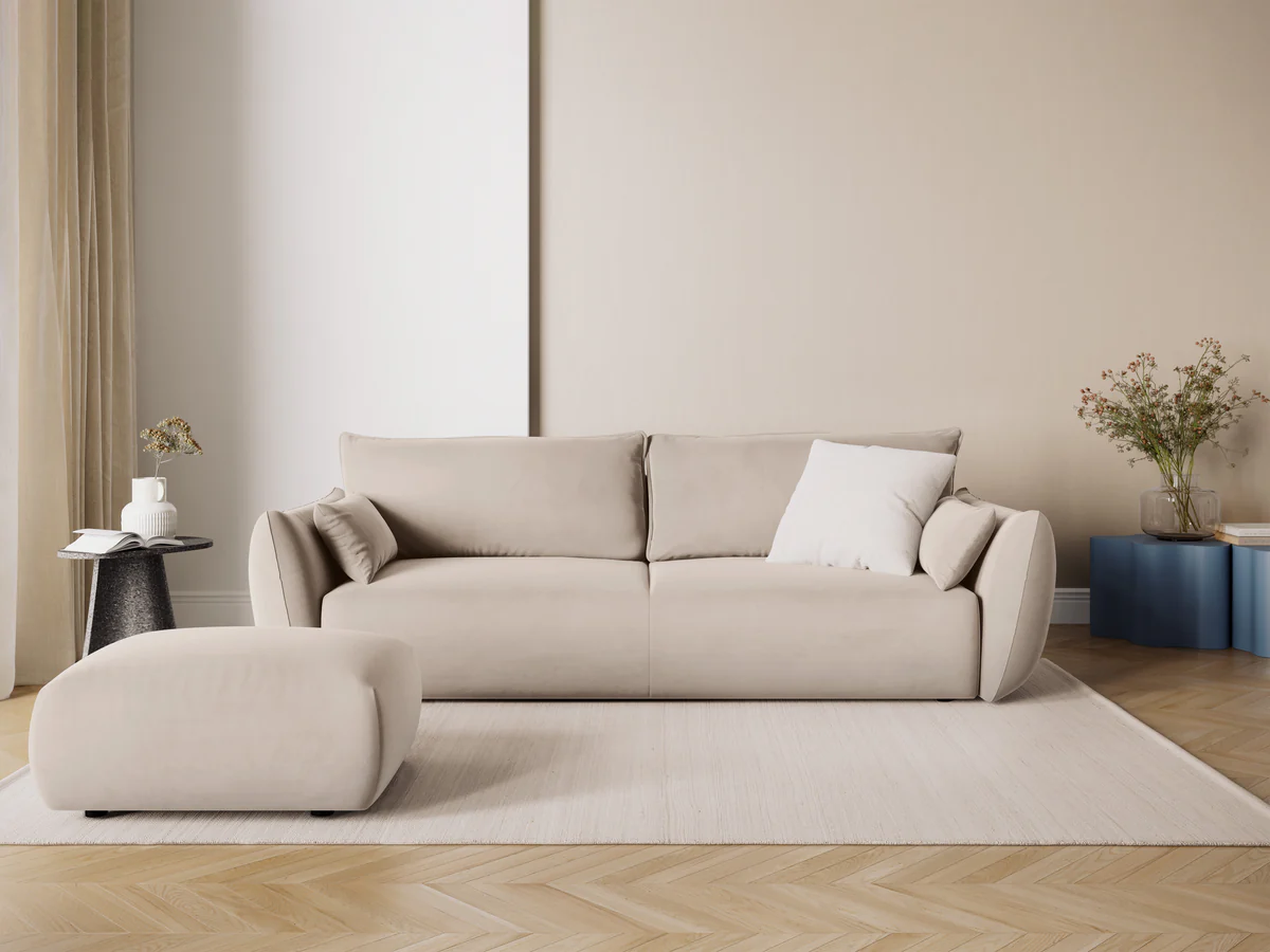 SOFA Matera z funkcją spania, beżowa tapicerka, zaoblone kształty, designerski styl-1