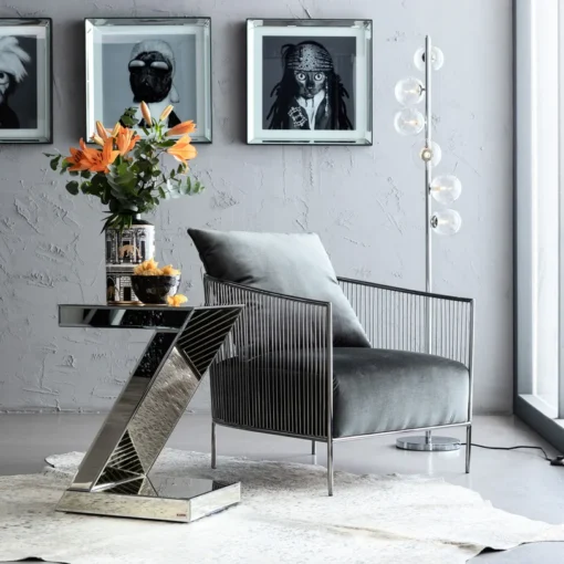 STOLIK POMOCNICZY Luxury lustrzany, w kształcie litery Z, styl glamour, piękny
