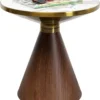STOLIK POMOCNICZY z brązową podstawą, biały ceramiczny blat, złote stalowe dodatki, nowoczesny styl 50 cm, piękny