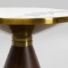 STOLIK POMOCNICZY z brązową podstawą, biały ceramiczny blat, złote stalowe dodatki, nowoczesny styl 50 cm, premium