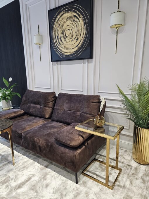 Sofa-Torre-brazowa-ciemna-dobra-tkanina-welurowa-wyprzedaz, elegancka