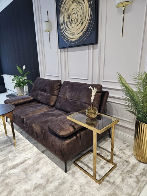 Sofa Torre, brązowa, ciemna, dobra tkanina welurowa, wyprzedaż, wygodna