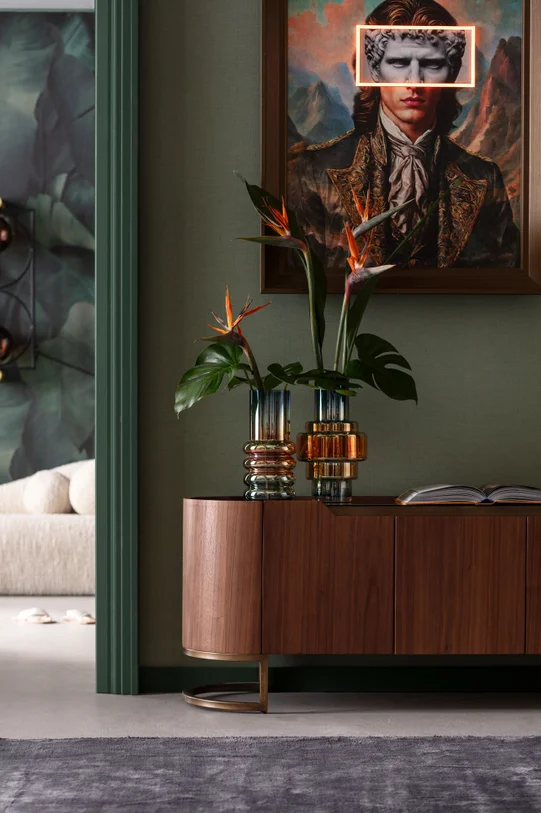 WAZON szklany okrągły, ręcznie wykonany, bursztynowo-niebieska kolorystyka, nowoczesny styl, premium