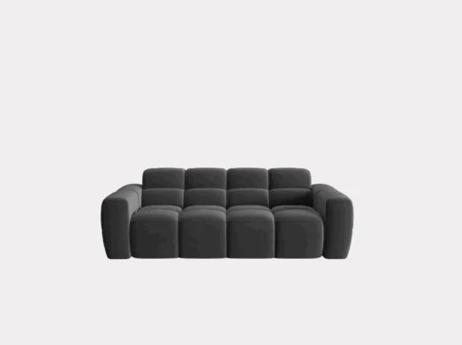 SOFA 3-osobowa Lisa, przeszywana, zaoblone kształty, miękkie siedzisko, ciemnoszara tapicerka, designerski styl