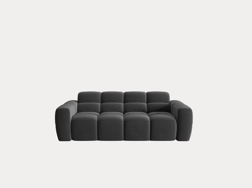 SOFA 3-osobowa Lisa, przeszywana, zaoblone kształty, miękkie siedzisko, ciemnoszara tapicerka, designerski styl SOFA 3-osobowa Lisa, przeszywana, zaoblone kształty, miękkie siedzisko, ciemnoszara tapicerka, designerski styl