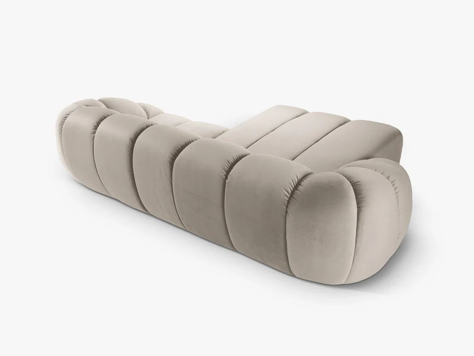 NAROŻNIK 3-osobowy Diana z designerskimi, zaoblonymi kształtami i przeszyciami, beżowa tkanina, możliwość wyboru strony, ekskluzywny NAROŻNIK 3-osobowy Diana z designerskimi, zaoblonymi kształtami i przeszyciami, beżowa tkanina, możliwość wyboru strony, ekskluzywny