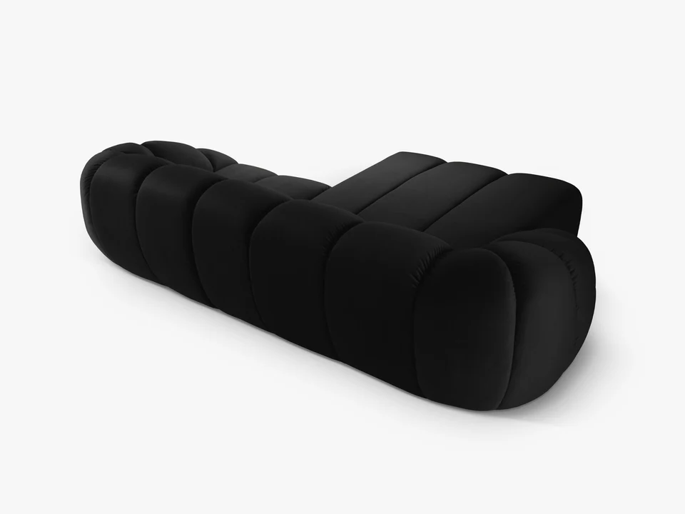 NAROŻNIK 3-osobowy Diana z designerskimi, zaoblonymi kształtami i przeszyciami, czarna tkanina, możliwość wyboru strony, ekskluzywny NAROŻNIK 3-osobowy Diana z designerskimi, zaoblonymi kształtami i przeszyciami, czarna tkanina, możliwość wyboru strony, ekskluzywny